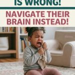 Toddler crying during a tantrum with bold text about navigating toddler brain and positive parenting